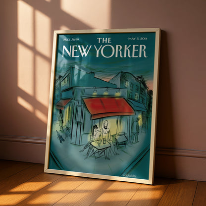 The New Yorker Poster May 2014, Cafe Street Scene Wall Art, Teal City Print