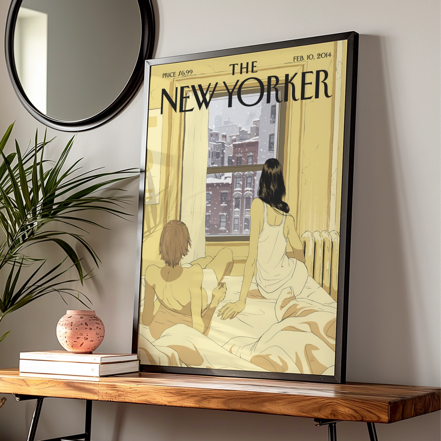 The New Yorker Poster Feb 2014, Winter Snow NYC Couple Art, Bedroom Wall Print
