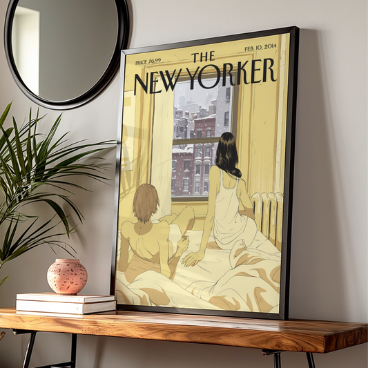The New Yorker Poster Feb 2014, Winter Snow NYC Couple Art, Bedroom Wall Print