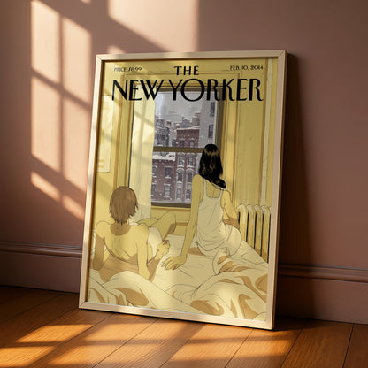 The New Yorker Poster Feb 2014, Winter Snow NYC Couple Art, Bedroom Wall Print