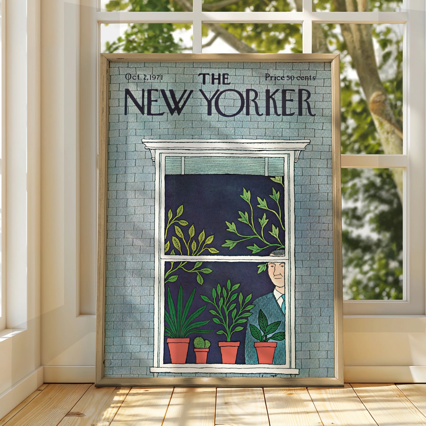 New Yorker 1971 Cover Poster, Houseplants Window Art Print, Vintage Magazine Wall Art