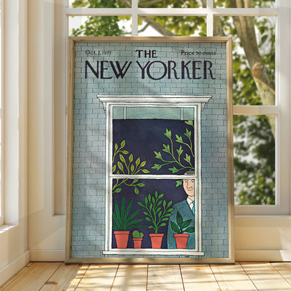 New Yorker 1971 Cover Poster, Houseplants Window Art Print, Vintage Magazine Wall Art