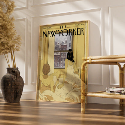 The New Yorker Poster Feb 2014, Winter Snow NYC Couple Art, Bedroom Wall Print