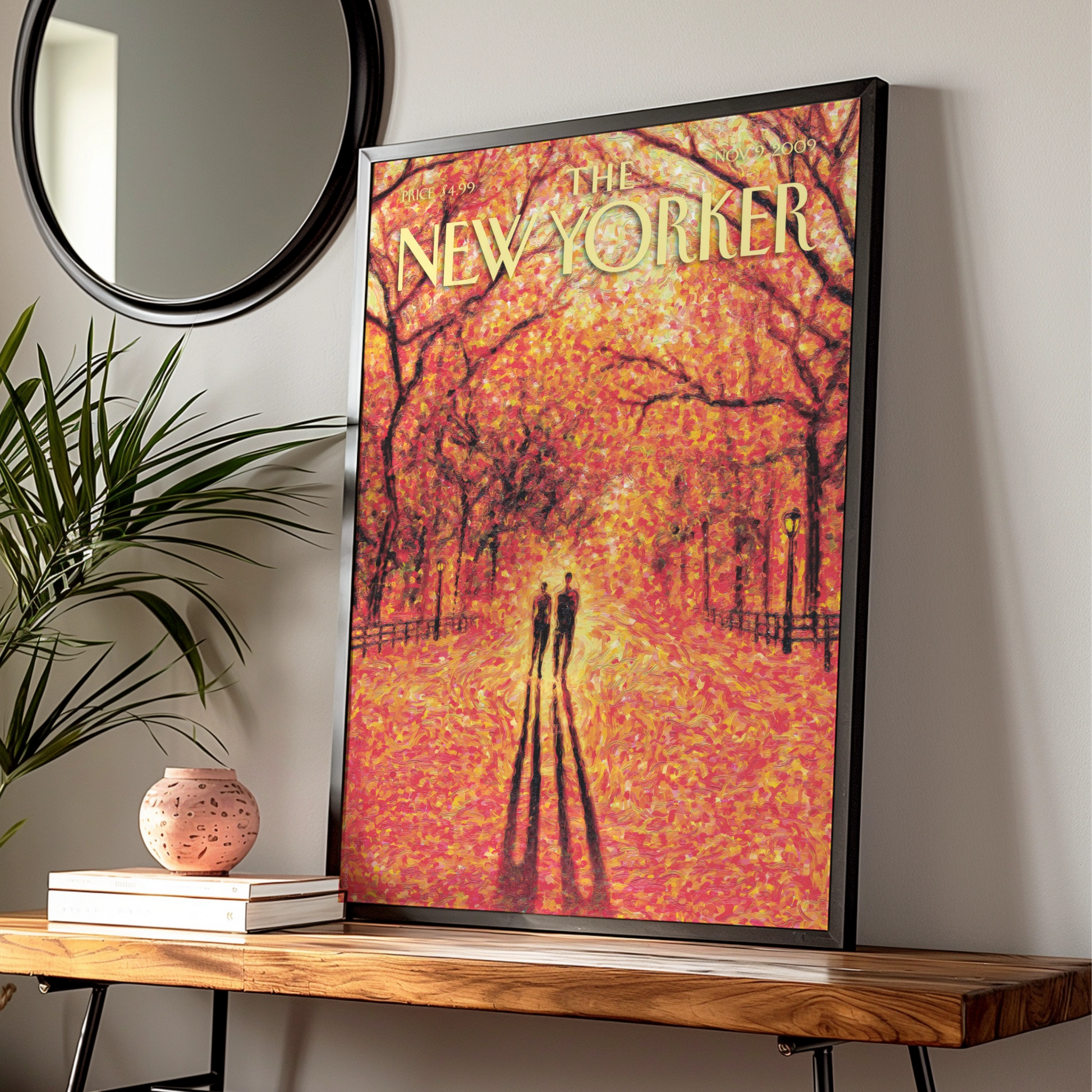 The New Yorker Autumn Park Poster, Fall Couple Wall Art, Central Park Print