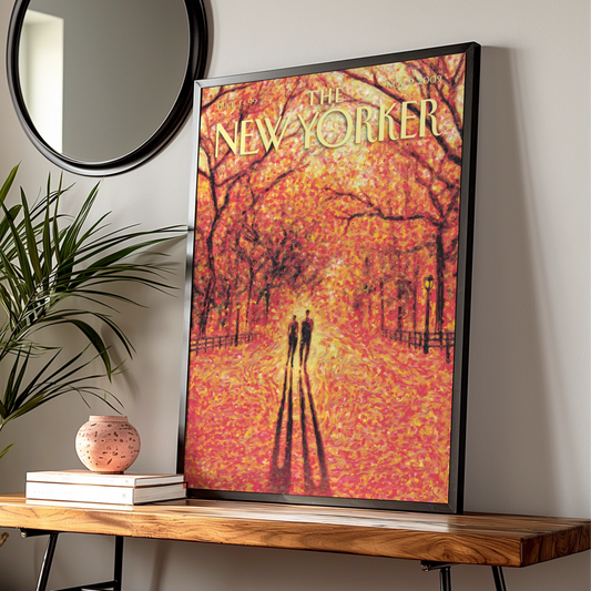 The New Yorker Autumn Park Poster, Fall Couple Wall Art, Central Park Print