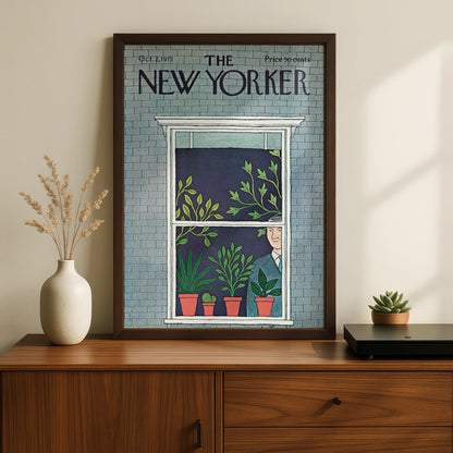 New Yorker 1971 Cover Poster, Houseplants Window Art Print, Vintage Magazine Wall Art