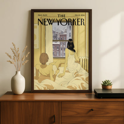 The New Yorker Poster Feb 2014, Winter Snow NYC Couple Art, Bedroom Wall Print