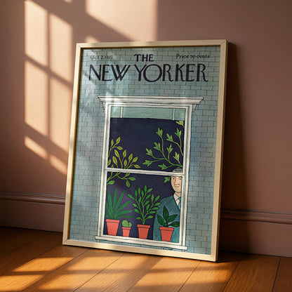 New Yorker 1971 Cover Poster, Houseplants Window Art Print, Vintage Magazine Wall Art