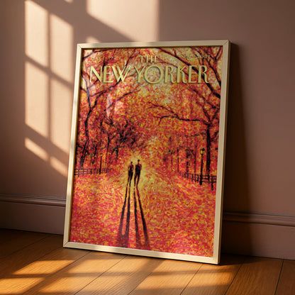 The New Yorker Autumn Park Poster, Fall Couple Wall Art, Central Park Print