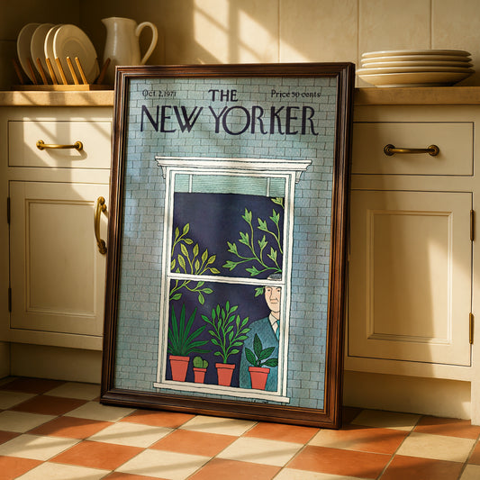New Yorker 1971 Cover Poster, Houseplants Window Art Print, Vintage Magazine Wall Art