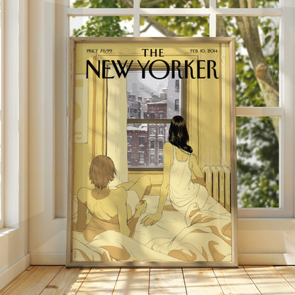 The New Yorker Poster Feb 2014, Winter Snow NYC Couple Art, Bedroom Wall Print