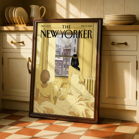 The New Yorker Poster Feb 2014, Winter Snow NYC Couple Art, Bedroom Wall Print