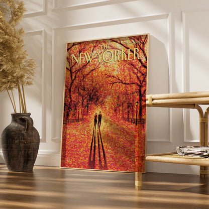 The New Yorker Autumn Park Poster, Fall Couple Wall Art, Central Park Print