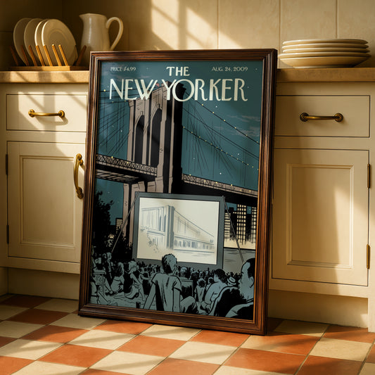 The New Yorker Poster, Brooklyn Bridge Outdoor Cinema, NYC Wall Art Print