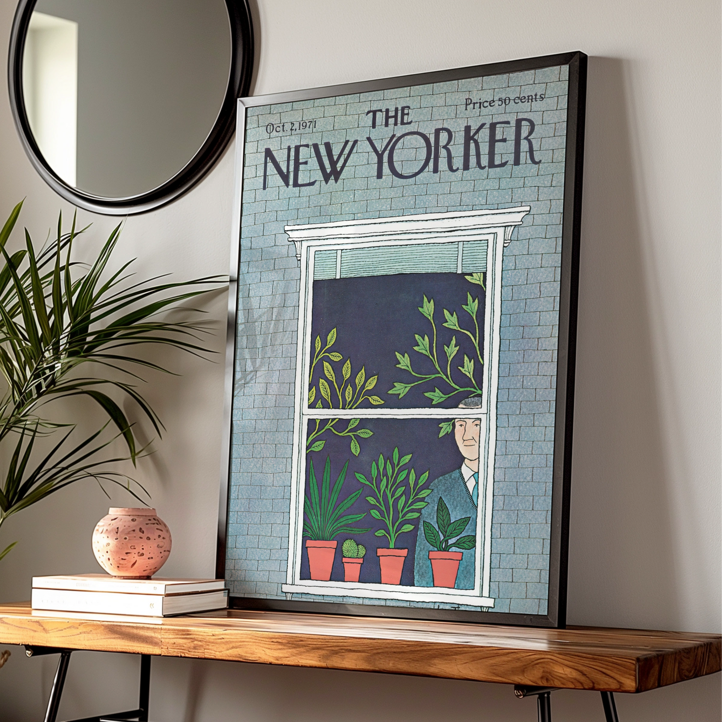New Yorker 1971 Cover Poster, Houseplants Window Art Print, Vintage Magazine Wall Art