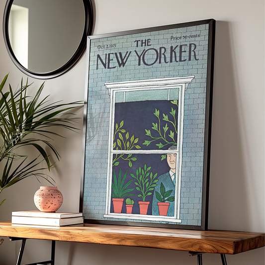 New Yorker 1971 Cover Poster, Houseplants Window Art Print, Vintage Magazine Wall Art