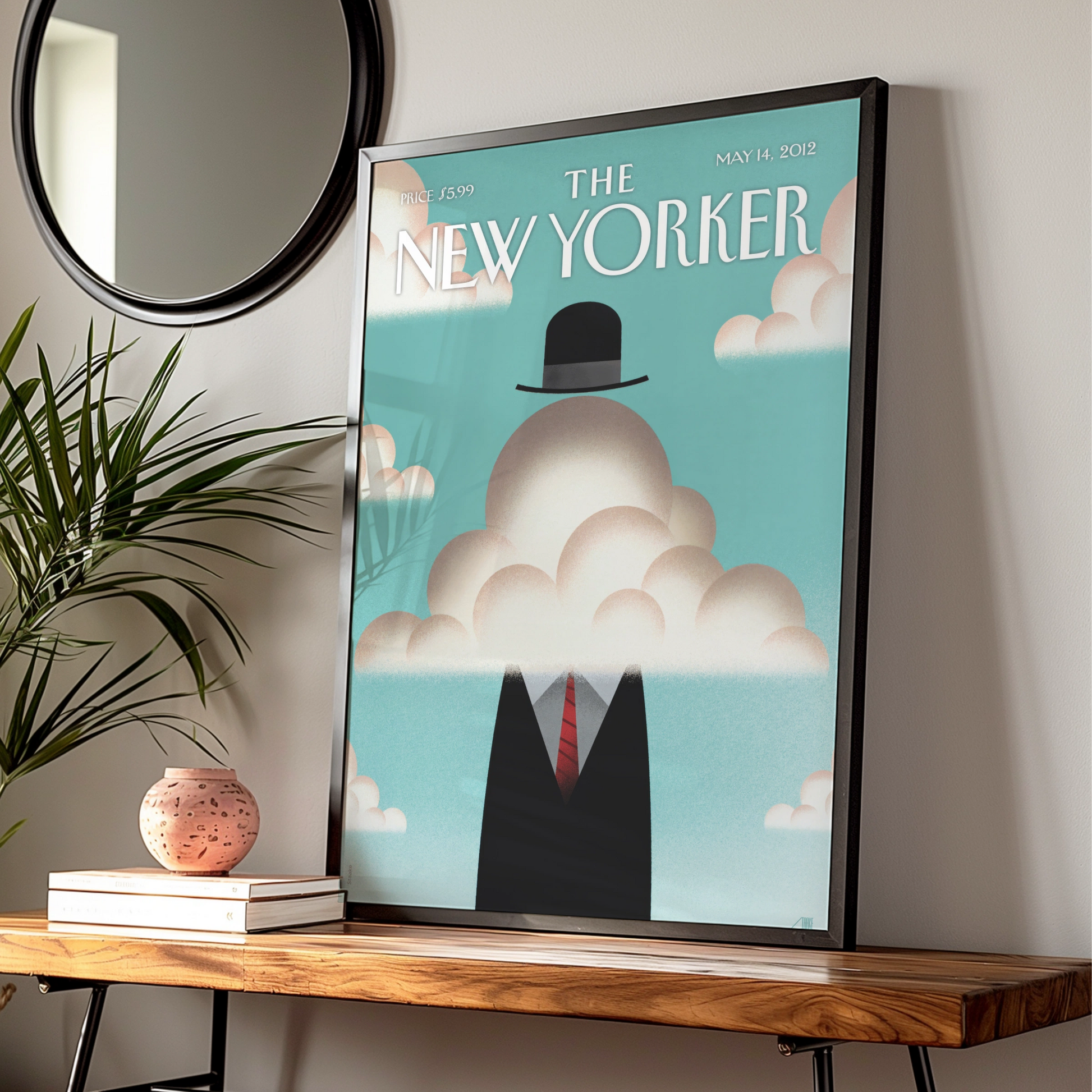 The New Yorker May 2012 Cover Poster, Bowler Hat Cloud Man, Surreal Wall Art Print