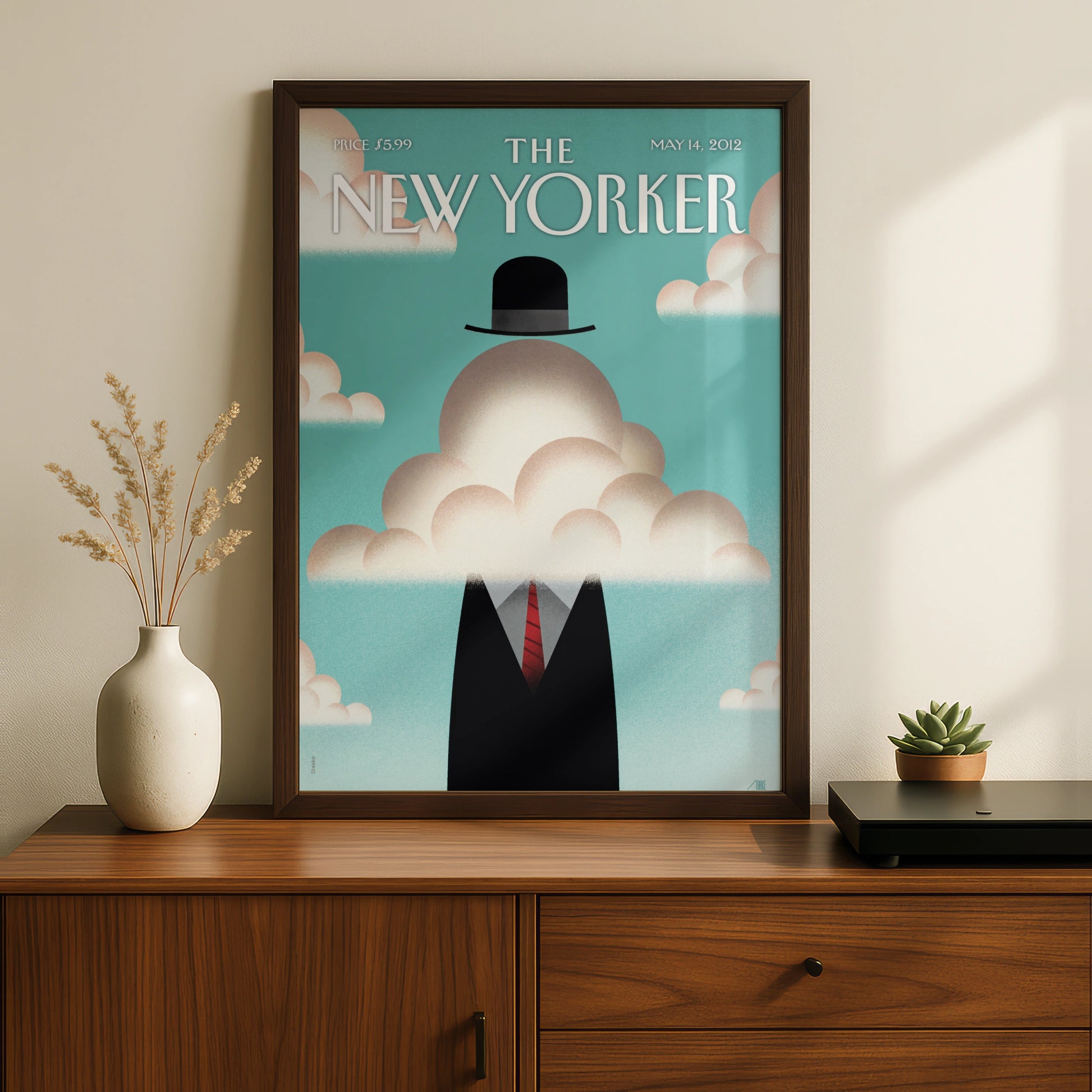 The New Yorker May 2012 Cover Poster, Bowler Hat Cloud Man, Surreal Wall Art Print