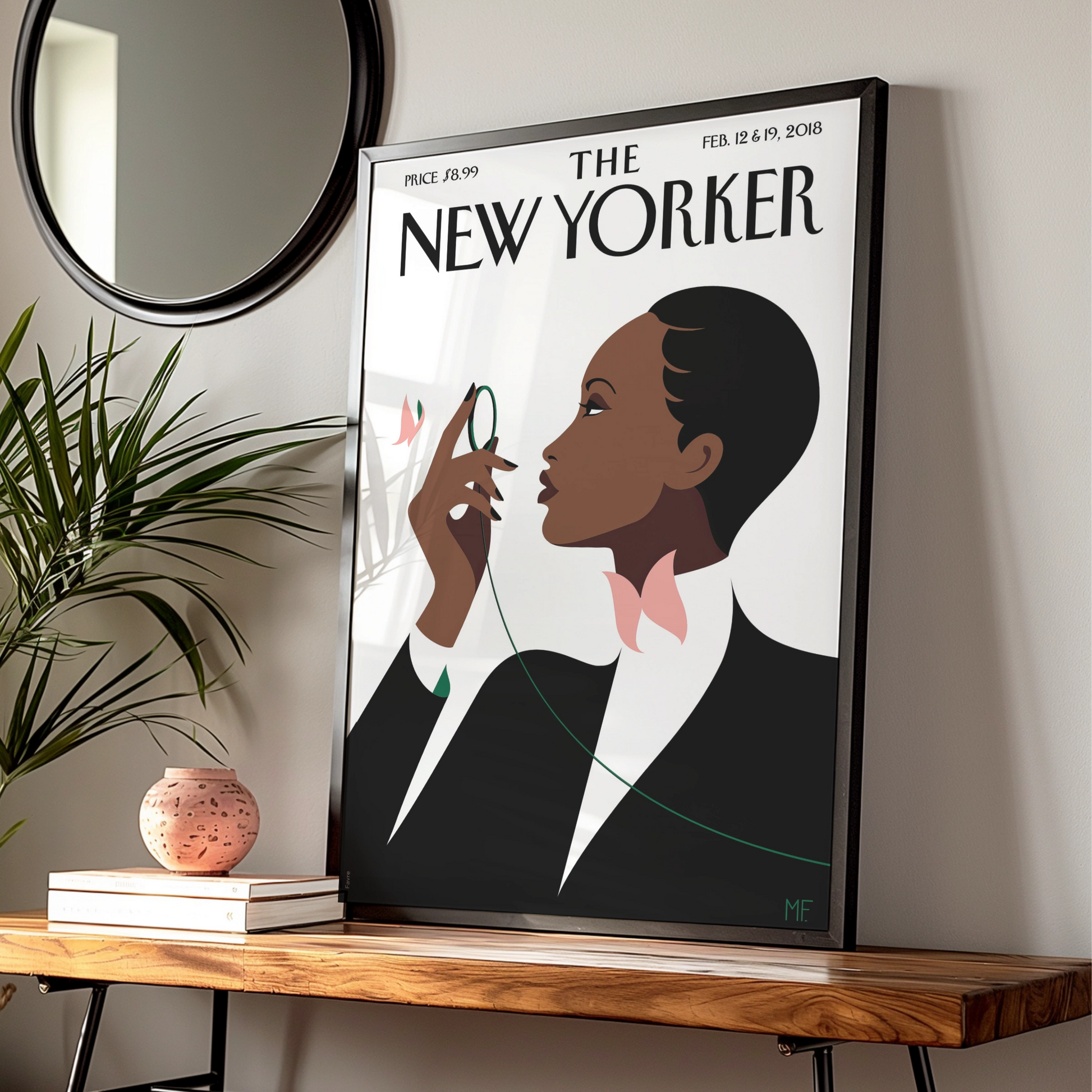 The New Yorker Poster Feb 2018, Elegant Woman Art Print, Minimalist Wall Art