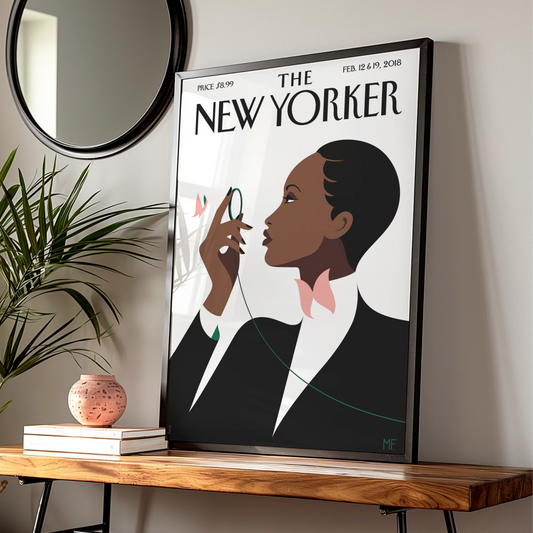 The New Yorker Poster Feb 2018, Elegant Woman Art Print, Minimalist Wall Art