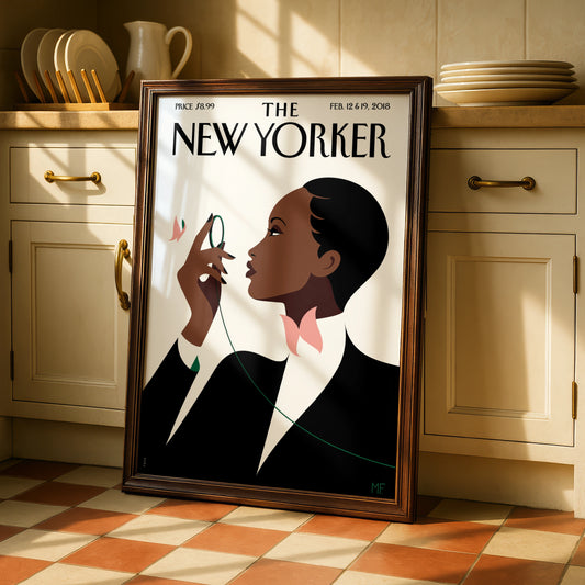 The New Yorker Poster Feb 2018, Elegant Woman Art Print, Minimalist Wall Art