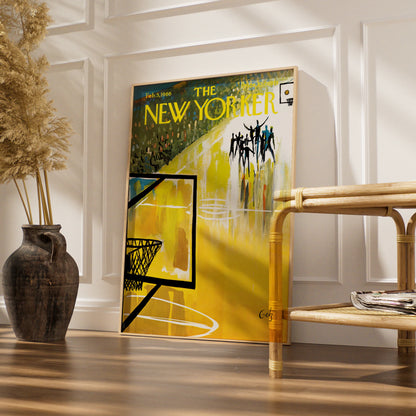 The New Yorker 1966 Basketball Court Cover Art Poster, Vintage Sports Wall Art Print