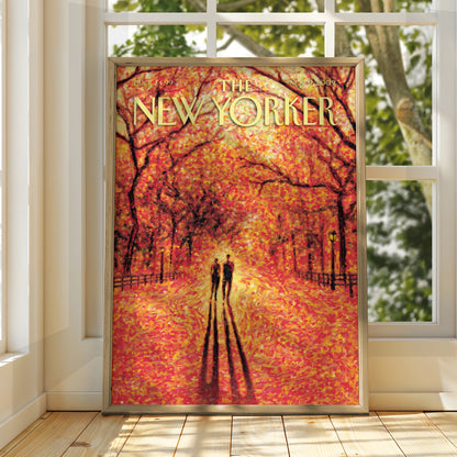 The New Yorker Autumn Park Poster, Fall Couple Wall Art, Central Park Print