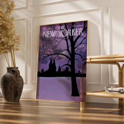 The New Yorker 1972 Winter NYC Skyline Poster, Purple Night Wall Art Print