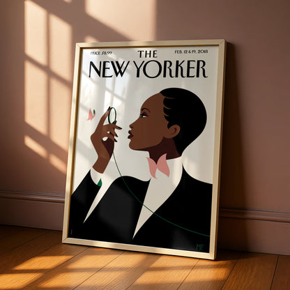 The New Yorker Poster Feb 2018, Elegant Woman Art Print, Minimalist Wall Art