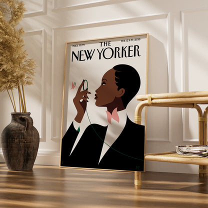 The New Yorker Poster Feb 2018, Elegant Woman Art Print, Minimalist Wall Art
