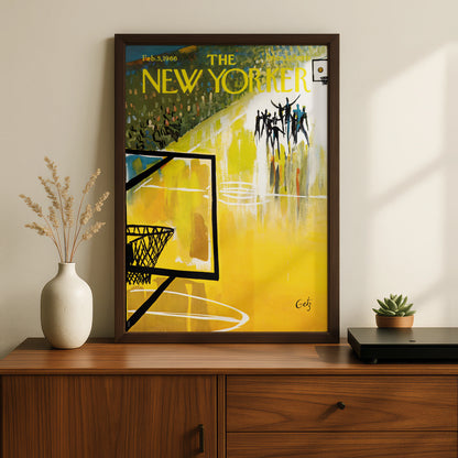 The New Yorker 1966 Basketball Court Cover Art Poster, Vintage Sports Wall Art Print