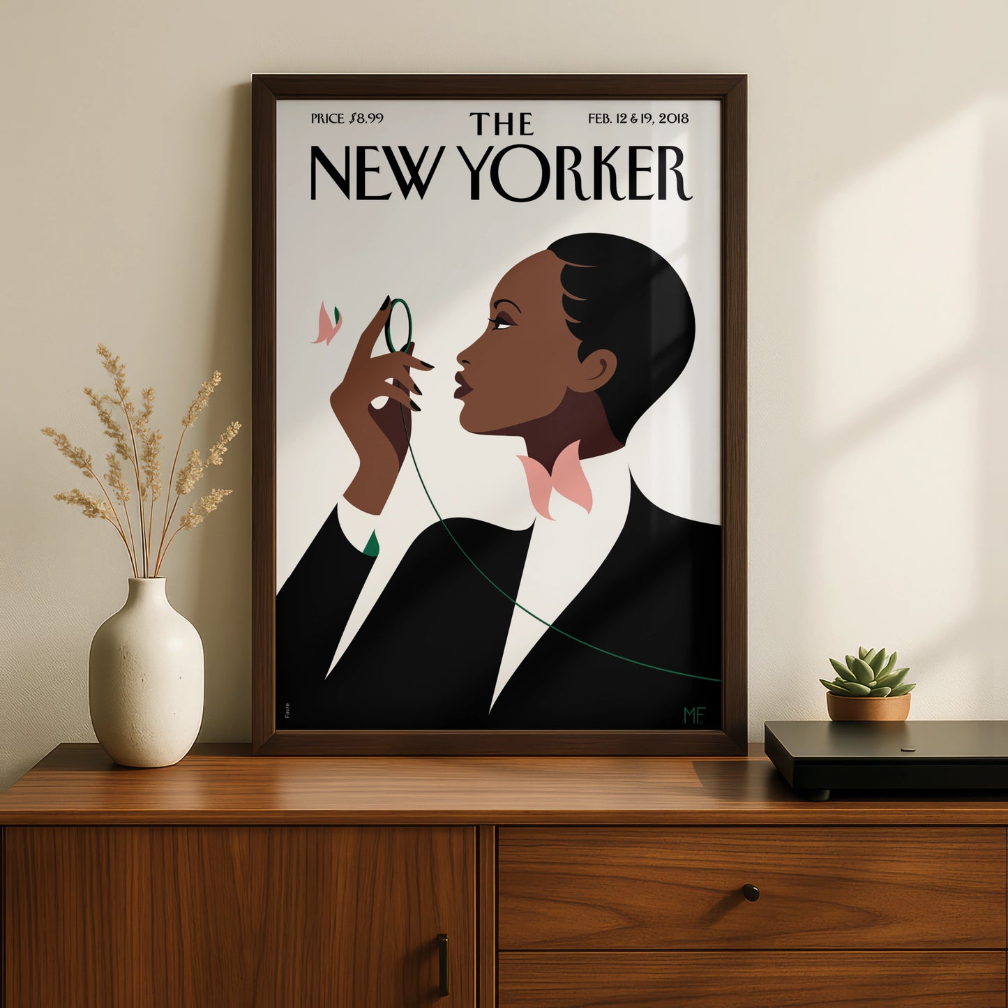 The New Yorker Poster Feb 2018, Elegant Woman Art Print, Minimalist Wall Art