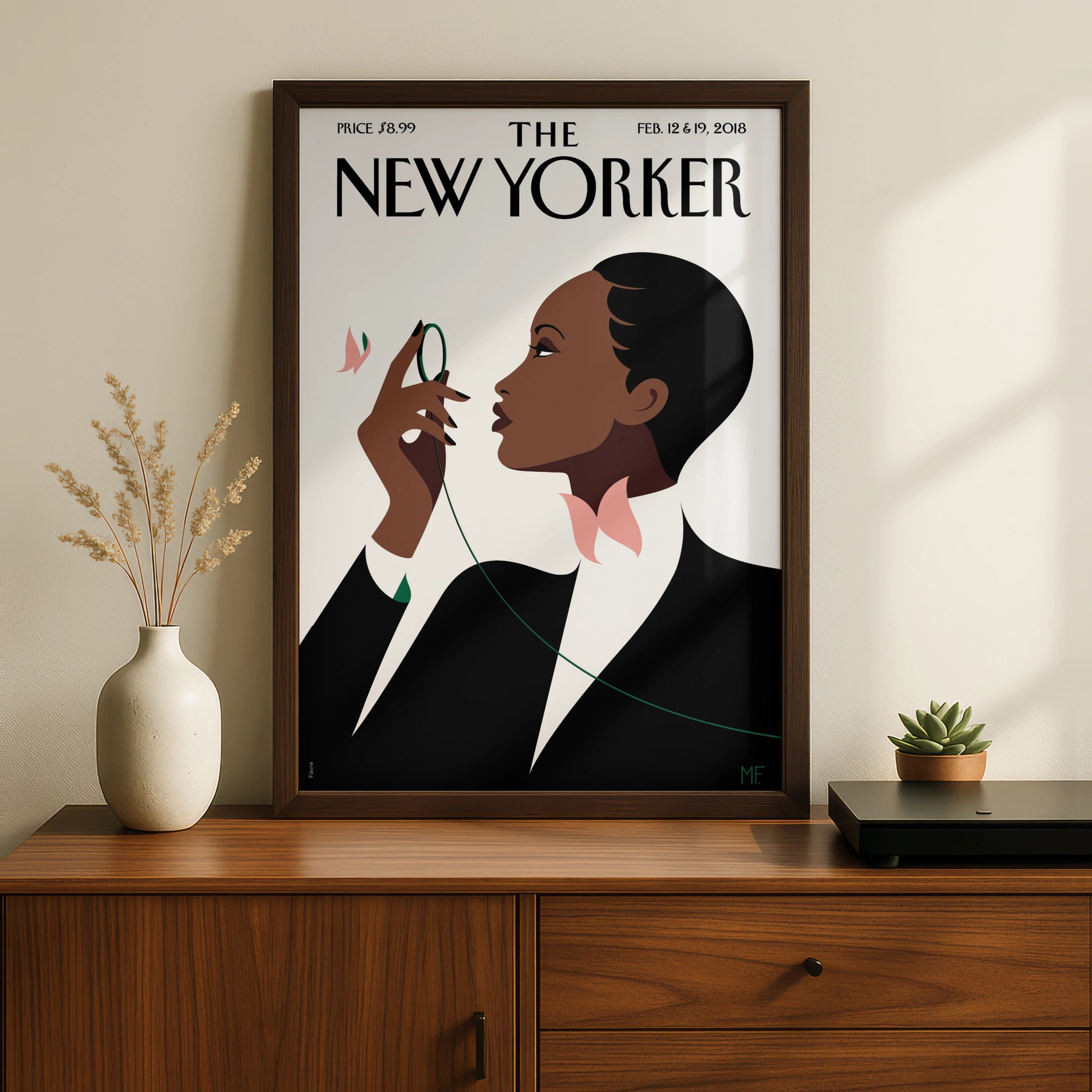 The New Yorker Poster Feb 2018, Elegant Woman Art Print, Minimalist Wall Art