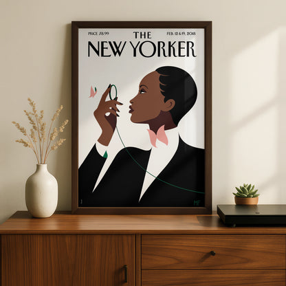 The New Yorker Poster Feb 2018, Elegant Woman Art Print, Minimalist Wall Art