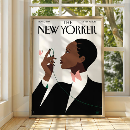 The New Yorker Poster Feb 2018, Elegant Woman Art Print, Minimalist Wall Art