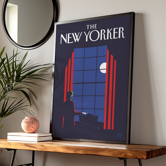 The New Yorker Art Poster, Moonlit Window Night Scene, Vintage Magazine Cover Print