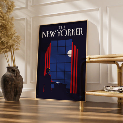 The New Yorker Art Poster, Moonlit Window Night Scene, Vintage Magazine Cover Print