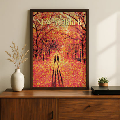 The New Yorker Autumn Park Poster, Fall Couple Wall Art, Central Park Print