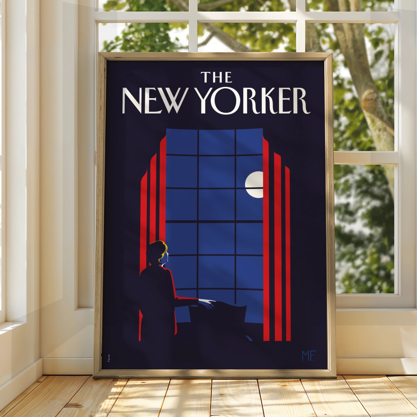 The New Yorker Art Poster, Moonlit Window Night Scene, Vintage Magazine Cover Print