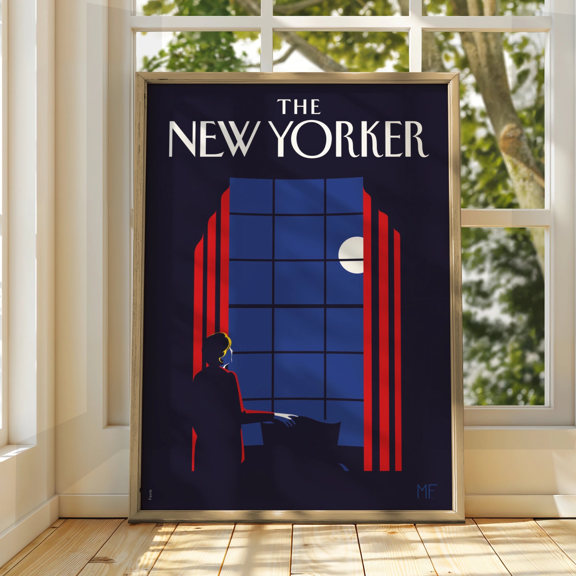 The New Yorker Art Poster, Moonlit Window Night Scene, Vintage Magazine Cover Print