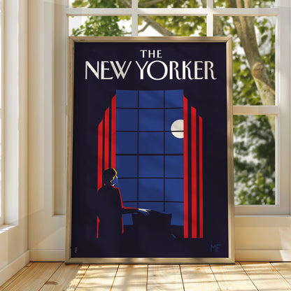 The New Yorker Art Poster, Moonlit Window Night Scene, Vintage Magazine Cover Print