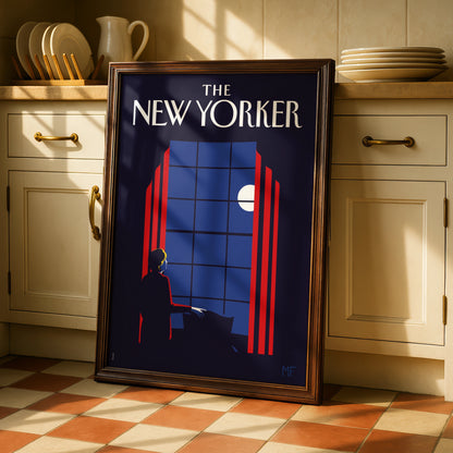 The New Yorker Art Poster, Moonlit Window Night Scene, Vintage Magazine Cover Print
