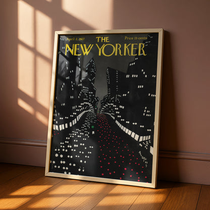 New Yorker 1927 Cover Poster, NYC Night Skyline Art, Vintage City Wall Art Print