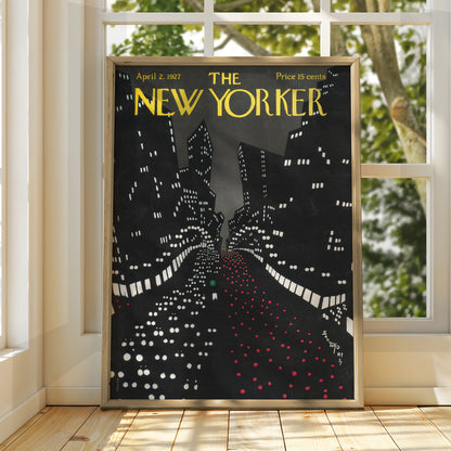 New Yorker 1927 Cover Poster, NYC Night Skyline Art, Vintage City Wall Art Print