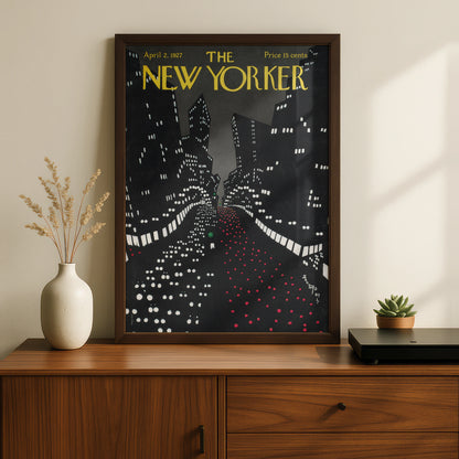 New Yorker 1927 Cover Poster, NYC Night Skyline Art, Vintage City Wall Art Print