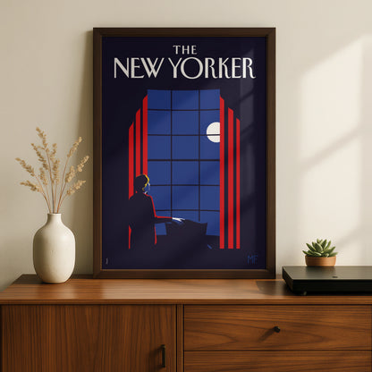The New Yorker Art Poster, Moonlit Window Night Scene, Vintage Magazine Cover Print