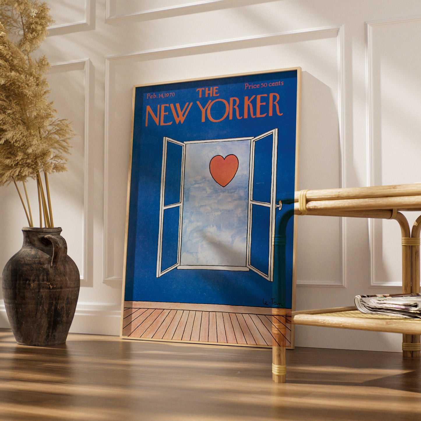 The New Yorker Valentine Poster, Heart Door Art Print, Feb 1970 Cover, Blue Wall Decor