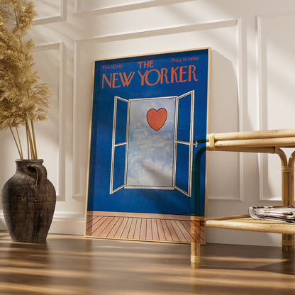 The New Yorker Valentine Poster, Heart Door Art Print, Feb 1970 Cover, Blue Wall Decor