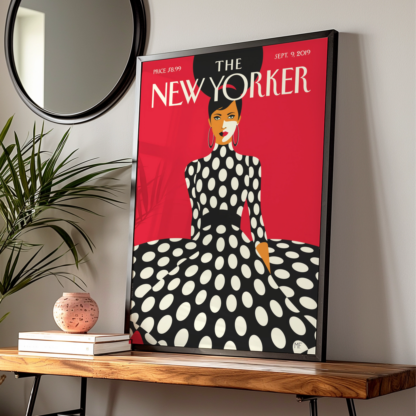 The New Yorker Poster, Fashion Woman Polka Dot Red Wall Art, Magazine Cover Print
