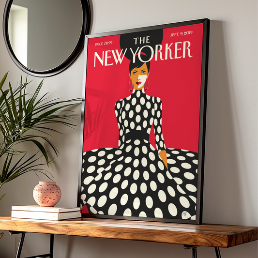 The New Yorker Poster, Fashion Woman Polka Dot Red Wall Art, Magazine Cover Print